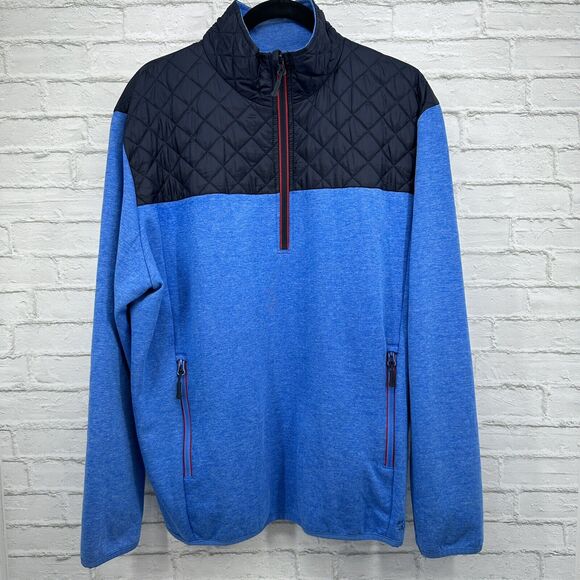 Guide Gear Jacket Quarter Zip Pullover Blue Quilted Nylon Fleece Blue Large - Picture 1 of 13